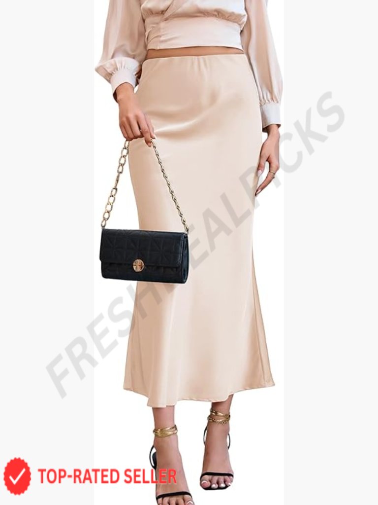 Satin Fishtail Maxi Skirt Elegant High Waist Midi Formal Cocktail Party Wear
